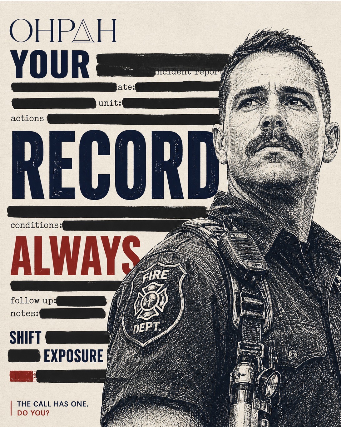 OHPAH poster: Your record, always. A firefighter beside an incident report with most fields redacted.